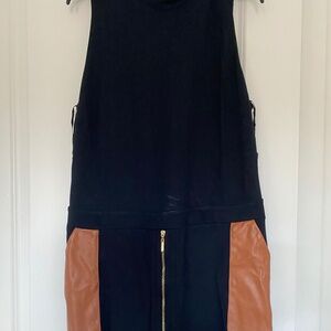 Black dress with faux leather trim